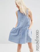 Asos Petite Sleeveless Button Through Smock Dress - Blue
