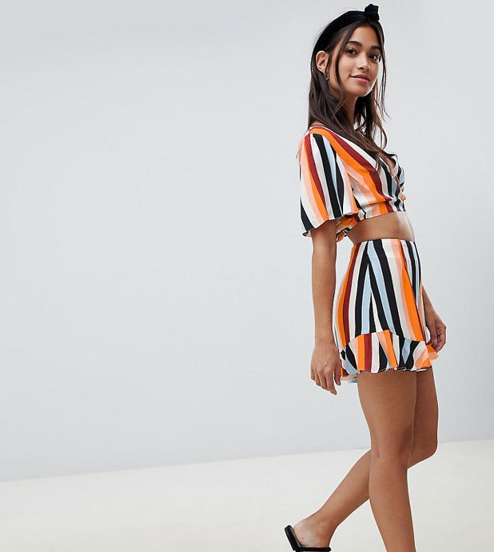 Miss Selfridge Petite Stripe Fluted Hem Short - Multi