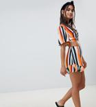 Miss Selfridge Petite Stripe Fluted Hem Short - Multi