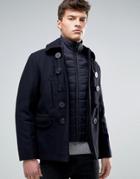 Celio Double Breasted Wool Peacoat - Navy