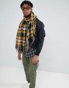 Asos Design Blanket Scarf In Yellow Check - Yellow