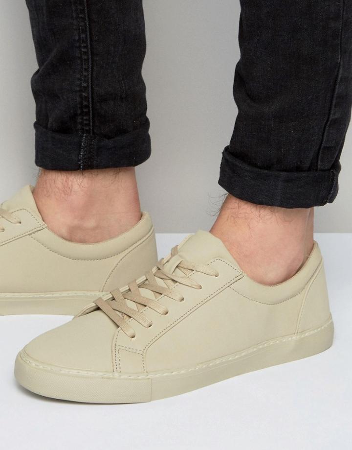Asos Lace Up Sneakers In Stone - Stone