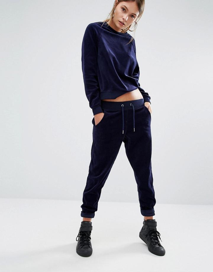 New Look Velour Track Pants - Navy