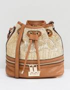Dune Raffia And Tan Bucket Bag - Tan