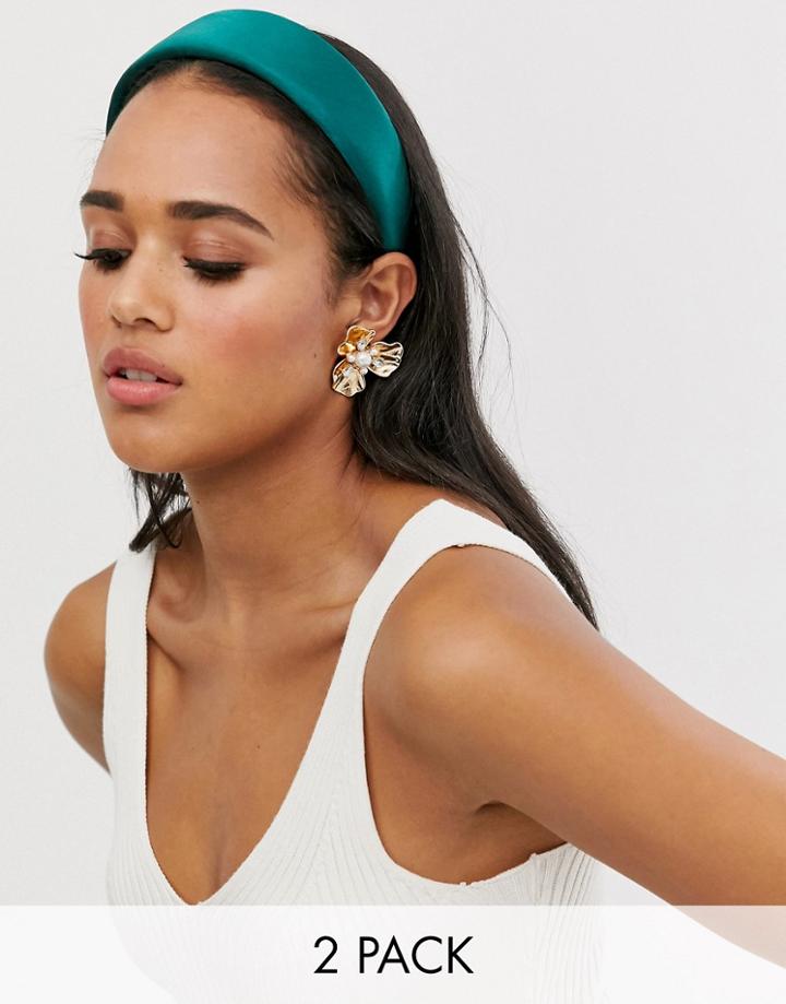 Asos Design Satin Headband And Floral Pearl Earrings Set-multi