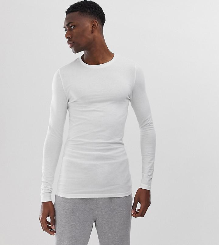 Asos Design Tall Organic Muscle Fit Long Sleeve Crew Neck T-shirt-white
