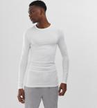 Asos Design Tall Organic Muscle Fit Long Sleeve Crew Neck T-shirt-white