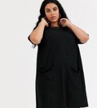 Asos Design Curve Cotton Double Pocket T Shirt Dress-black