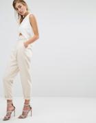 Parallel Lines Trousers With Paper Bag Tie Waist - Beige
