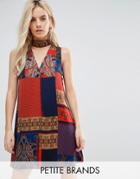 Parisian Petite Dress With Cut Out Neckline In Scarf Print - Red