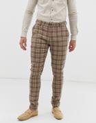 Asos Design Wedding Super Skinny Suit Pants In Wool Mix Camel Check-beige