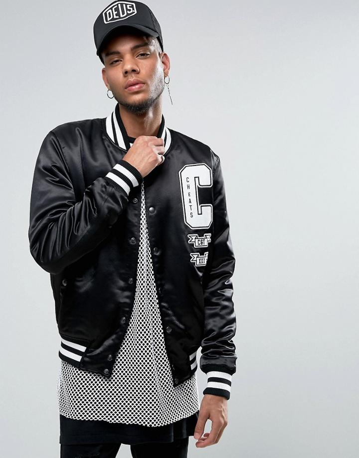 Cheats & Thieves Badged Satin Bomber Jacket - Black