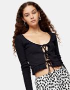 Topshop Lace Up Front Cardigan In Black