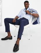 Asos Design Skinny Suit Pants With Dark Blue Windowpane-blues