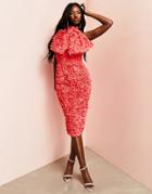 Asos Luxe 3d Floral Backless Midi Dress With Oversized Bow In Red