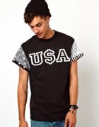 Reclaimed Vintage T-shirt With Usa Sleeves-black