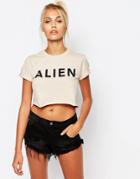 Adolescent Clothing Crop T-shirt With Alien Print - Beige