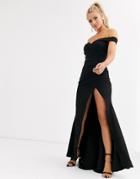 Jarlo Bardot Maxi Dress With Sweetheart Plunge In Black