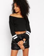 Asos Cropped Sweatshirt With Off Shoulder And Stripe Sleeves