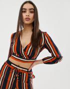 Outrageous Fortune Wrap Front Crop Top Two-piece In Stripe Print - Multi