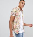 Asos Design Tall Skinny Floral Printed Shirt In Off White - White