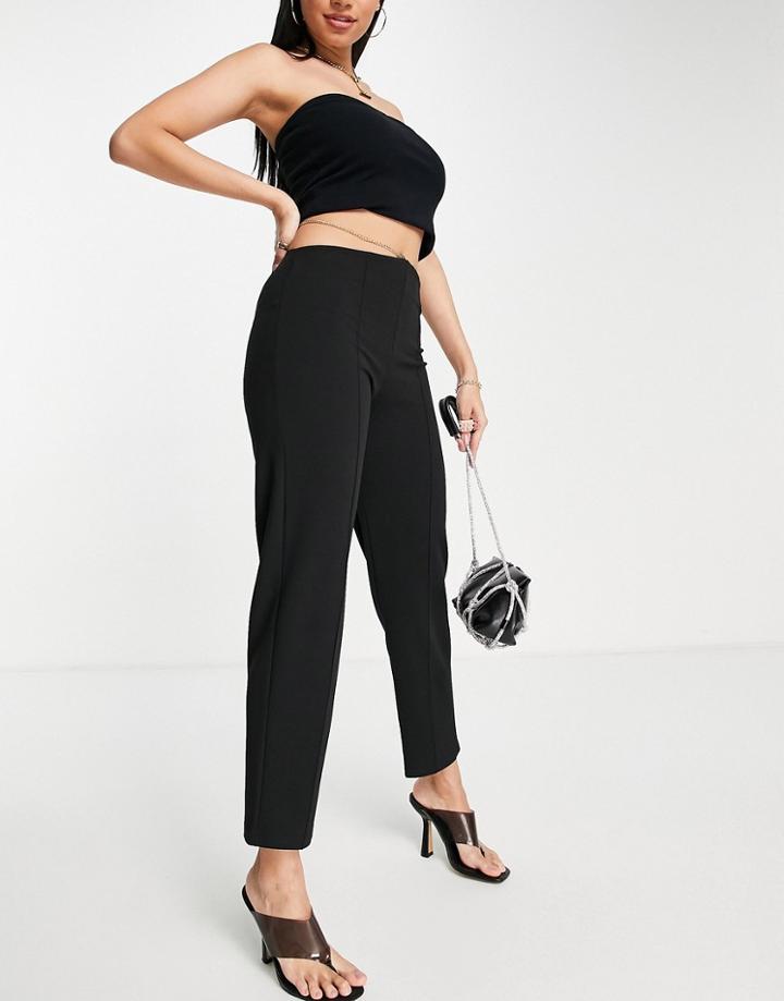 Asos Design Crepe Pant With Pintuck And Chain Waist Detail In Black