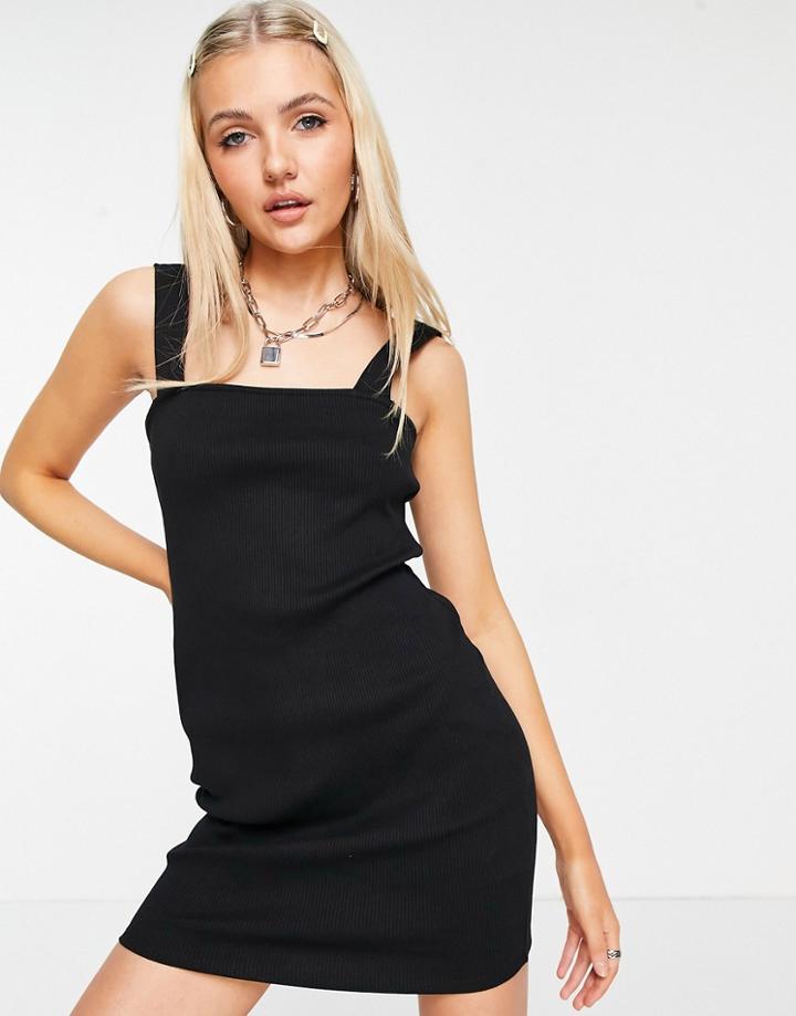 Asos Design Square Neck Body-conscious Dress In Rib In Black