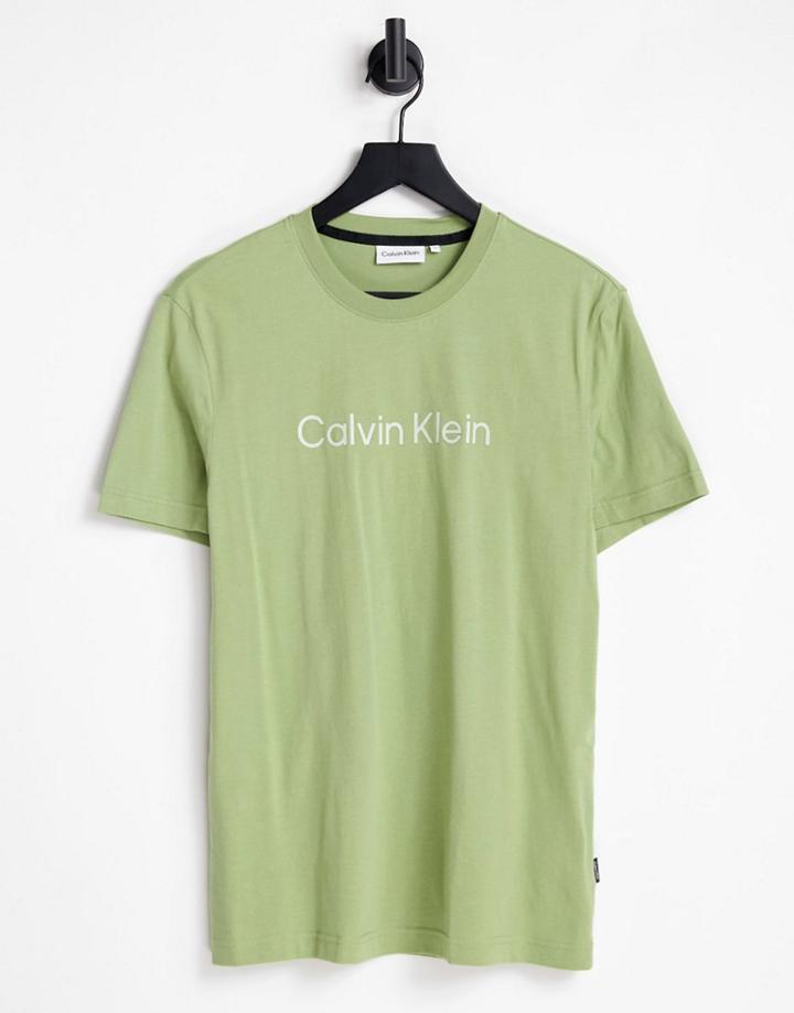 Calvin Klein Raised Striped Logo T-shirt In Green