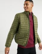 Asos Design Quilted Puffer Liner Jacket With Stand Collar In Khaki-green