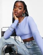 Missyempire Exclusive Not So Basic Long Sleeve Crop Top In Blue-blues