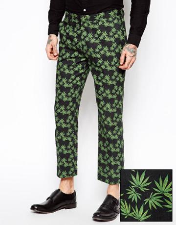 Asos Slim Fit Smart Cropped Pants In Leaf Print