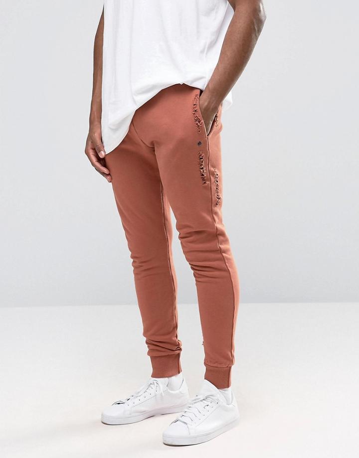 Criminal Damage Joggers With Distressing - Orange
