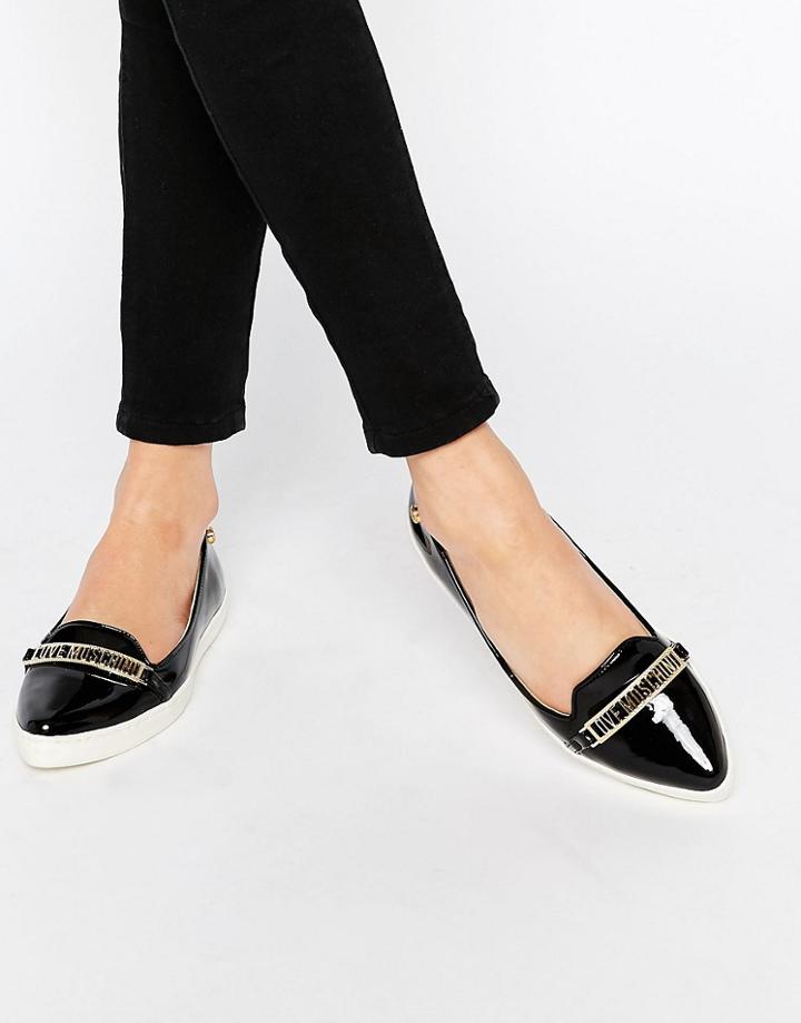 Love Moschino Black Pointed Toe Flat Shoes - Black