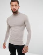 Asos Muscle Long Sleeve T-shirt With Turtleneck - Brown