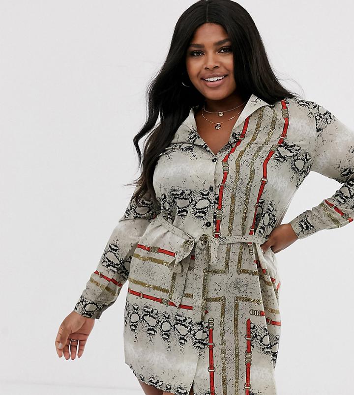Influence Plus Shirt Dress In Snake Print-multi