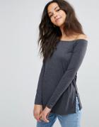 Asos Off Shoulder Slouchy Top With Side Split - Gray