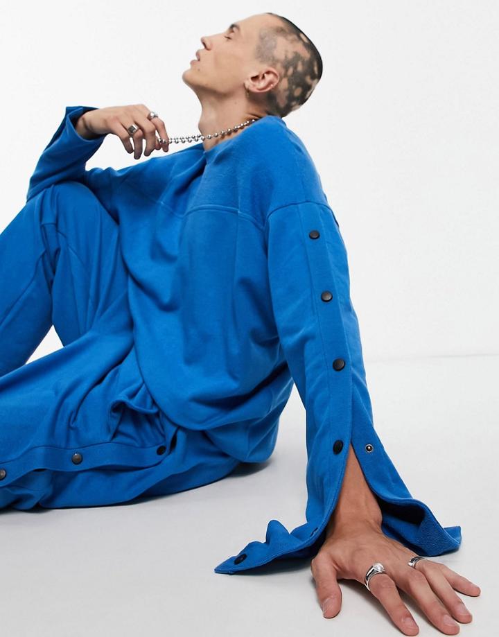 Asos Design Oversized Sweatshirt With Snaps In Blue - Part Of A Set-blues