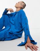 Asos Design Oversized Sweatshirt With Snaps In Blue - Part Of A Set-blues