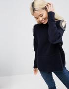 Asos White Open Shoulder Sweater - Navy