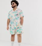 Asos Design Plus Two-piece Slim Shorter Shorts In Hawaiian Print - Pink