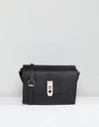 Paul Costelloe Real Leather Black Cross Body Box Bag With Gold Closure - Black