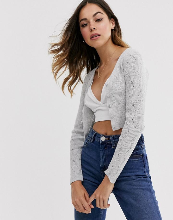 Asos Design Pointelle V Neck Cardigan-gray