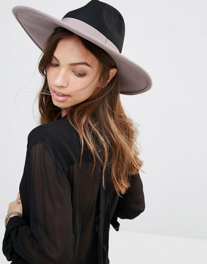 Brixton Wide Brim Fedora In Grey And Black