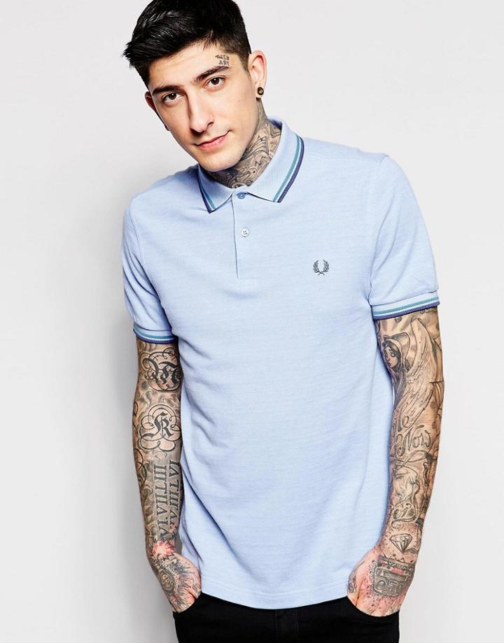 Fred Perry Polo Shirt With Tipping Slim Fit - Light Smoke Oxford