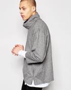 Asos Textured Funnel Sweatshirt With Half Sleeves - Gray