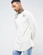 Asos Super Longline Long Sleeve T-shirt With Swallow Embroidery And Cu