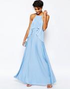 Asos Ruffle Pleated Maxi Dress - Pale Blue