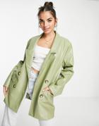 Daisy Street Relaxed Blazer In Faux Leather - Part Of A Set-green