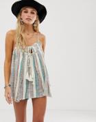 En Creme Cami Top With Tie Front In Tonal Stripe Two-piece - Multi