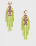 Asos Design Statement Earrings With Color Pop Chain Strands And Crystal Drops-multi